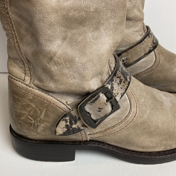 FRYE Slate Brown VERONICA SLOUCH Harness Riding boots Sz 6.5 Distressed Bohemian - Picture 5 of 16